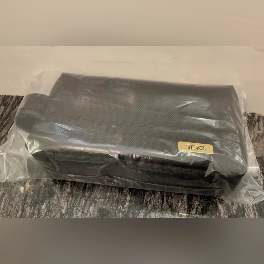 NEW - TUMI Zippered Small Kit - 4”x7” Pouch - Cosmetic Bag - BLACK with GOLD